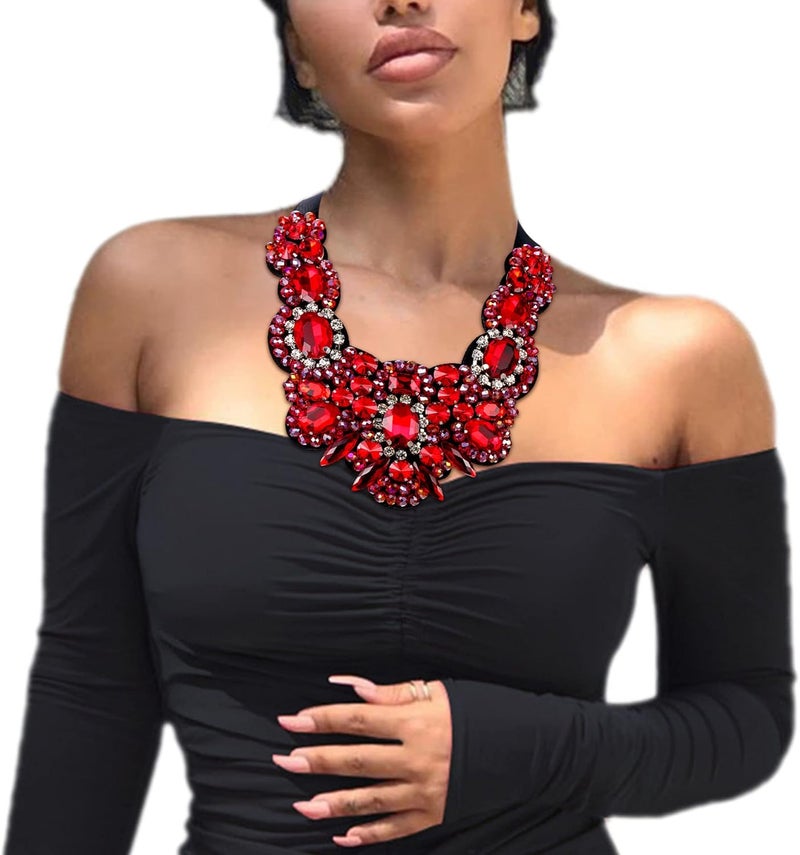 Flyonce Rhinestone Crystal Bib Chunky Collar Statement Necklace for Women Costume Jewelry - Image 4