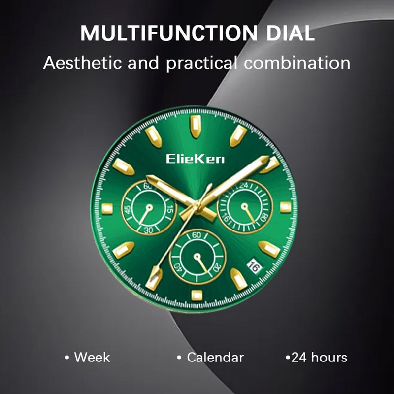 ElieKen Men's Watch Stainless Steel 30M Waterproof Mechanical Big Face Watches for Men, Multifunctional Dial Chronograph Business Casual Men Wristwatch - Image 4