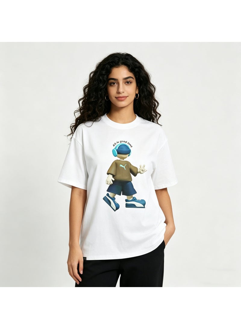Puma "All in Good Time" 3D Cartoon Character White Cotton T-Shirt-XXL - Image 2
