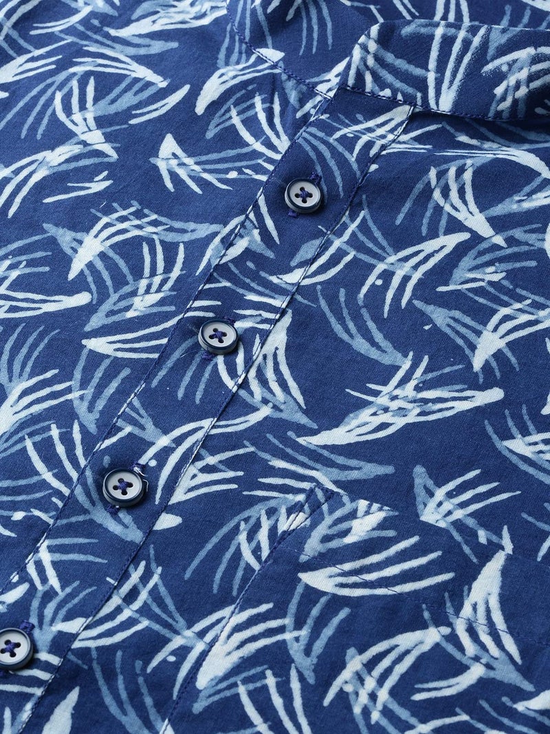 See Designs Blue & White Cotton Regular Fit Printed Kurta Set_SDKT88301M - Image 2