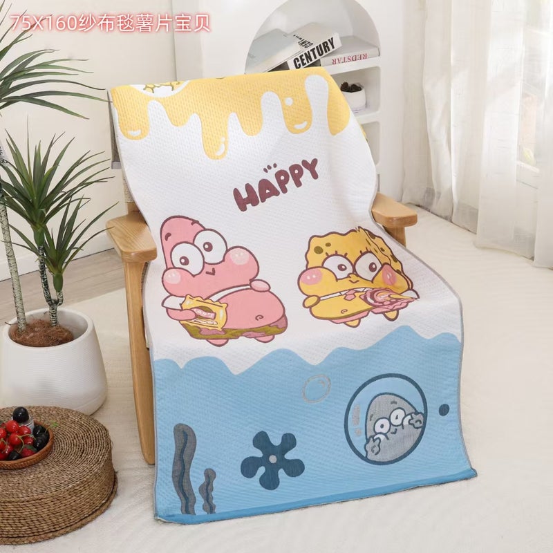 New Spongebob Pure Cotton Gauze Household Thickened Class A Mother And Baby Cartoon Large Bath Towel Soft Skin-Friendly - Image 1