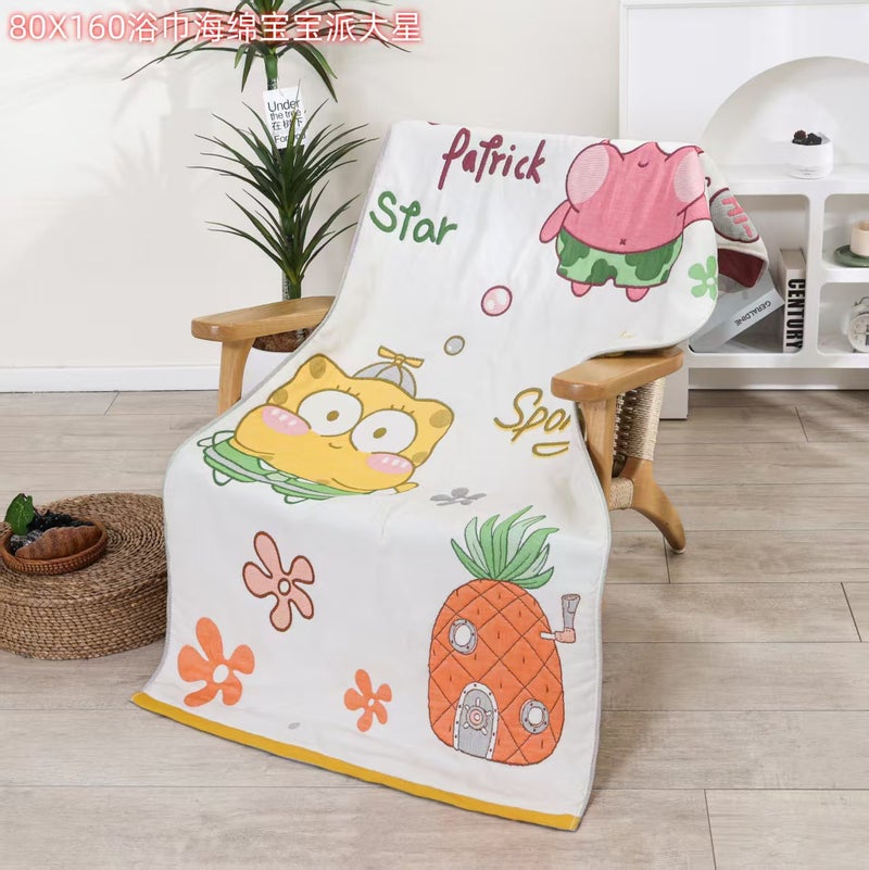 New Spongebob Pure Cotton Gauze Household Thickened Class A Mother And Baby Cartoon Large Bath Towel Soft Skin-Friendly - Image 3