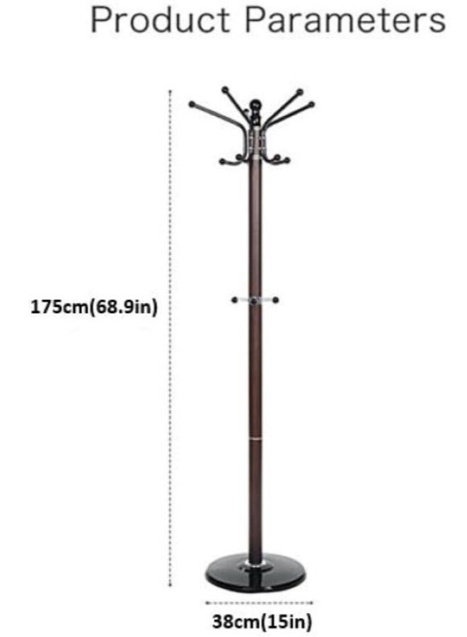 AL WADI FURNITURE Metal Coat Rack Stand With Natural Marble Base,Coat Hanger, Free Standing Hall Tree With 14 Hooks For Hanging Scarf, Bag, Jacket, Home Entry-way Hat Organizer - Dark Brown  - Image 2
