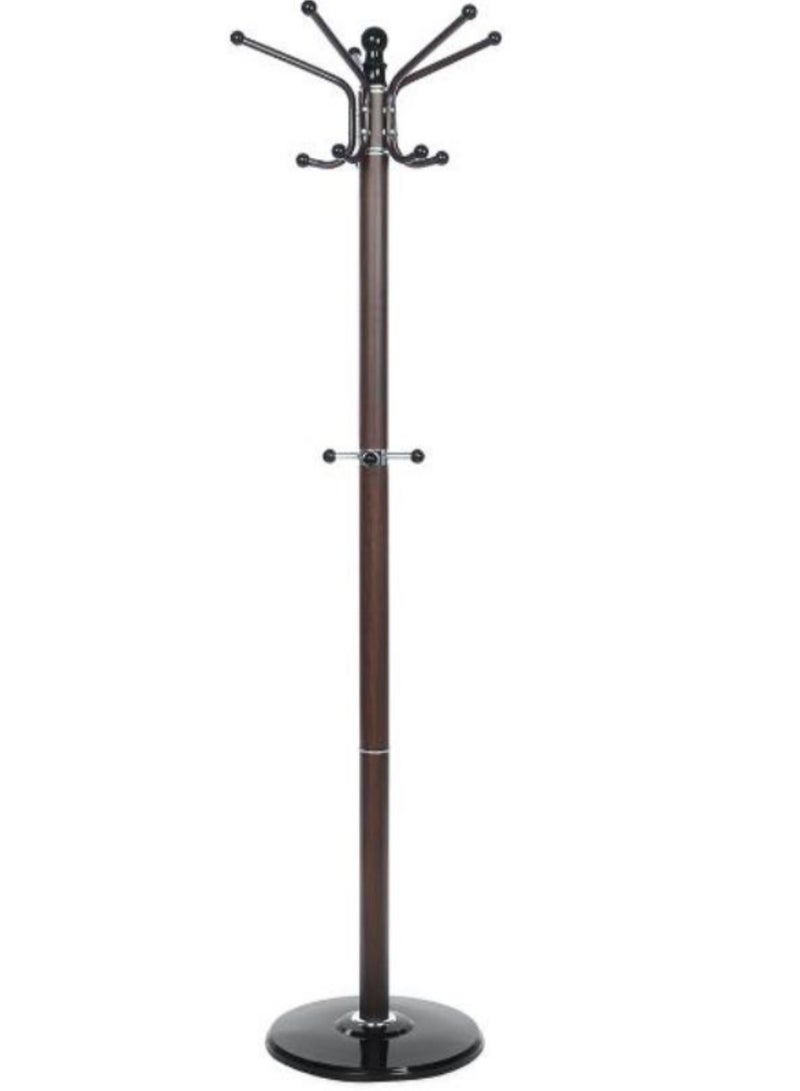 AL WADI FURNITURE Metal Coat Rack Stand With Natural Marble Base,Coat Hanger, Free Standing Hall Tree With 14 Hooks For Hanging Scarf, Bag, Jacket, Home Entry-way Hat Organizer - Dark Brown  - Image 1