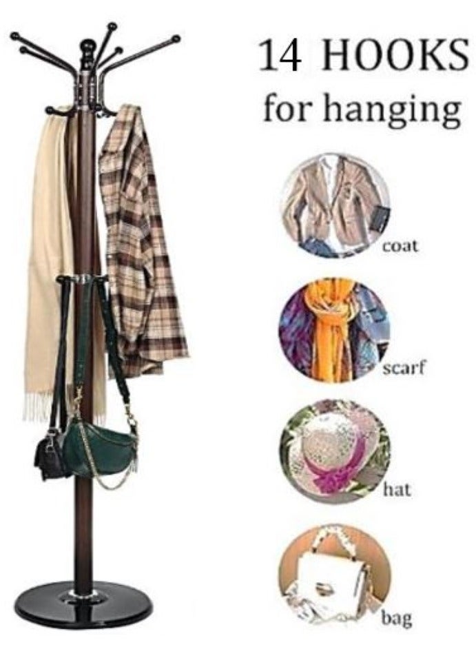 AL WADI FURNITURE Metal Coat Rack Stand With Natural Marble Base,Coat Hanger, Free Standing Hall Tree With 14 Hooks For Hanging Scarf, Bag, Jacket, Home Entry-way Hat Organizer - Dark Brown  - Image 4