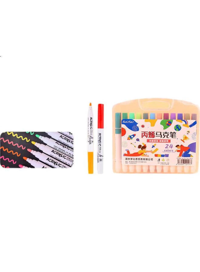 Bojiao Acrylic Marker Set, Waterproof, Quick-Drying, Large Capacity, Diy Graffiti Pens, Drawing Colored Pens, Fluorescent Markers, Student Birthday And Children'S Day Gift, 24 Colors - Image 3