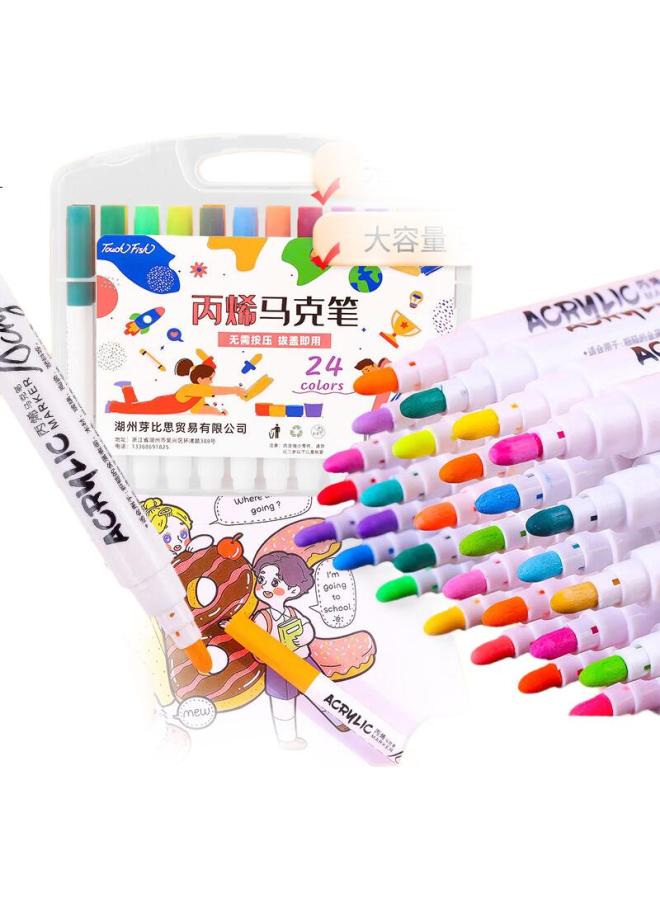 Bojiao Acrylic Marker Set, Waterproof, Quick-Drying, Large Capacity, Diy Graffiti Pens, Drawing Colored Pens, Fluorescent Markers, Student Birthday And Children'S Day Gift, 24 Colors - Image 2