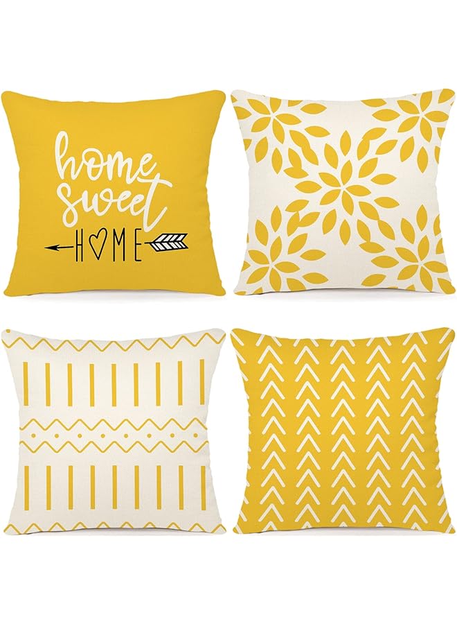 Zaboon Pillow Cover s 18x18 Set of 4, Modern Sofa Throw Pillow Cover , Decorative Outdoor Linen Fabric Pillow Case for Couch Bed Car 45x45cm (Yellow, 18x18,Set of 4) - Image 1