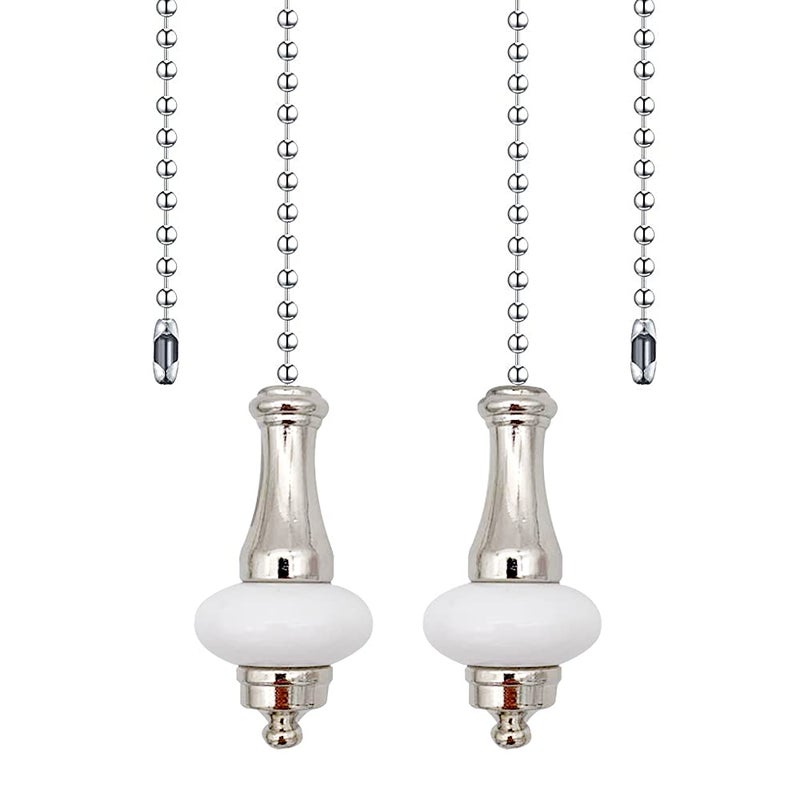 Dotlite Ceramic Ceiling Fan Pull Chain Set 2pcs White Decorative Pendant Extension 12 Inches Lighting  Beaded Ball Cord Extender Ornament With Connector