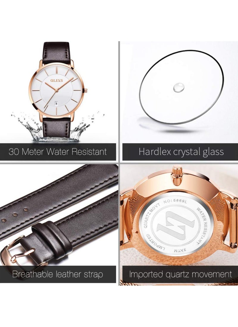OLEVS - OLEVS Mens Watches Minimalist Ultra Thin Fashion Casual Analog Quartz Date Watch Waterproof Slim Simple Big Face Dress Wrist Watch with Retro Leather Band for Men - Image 1