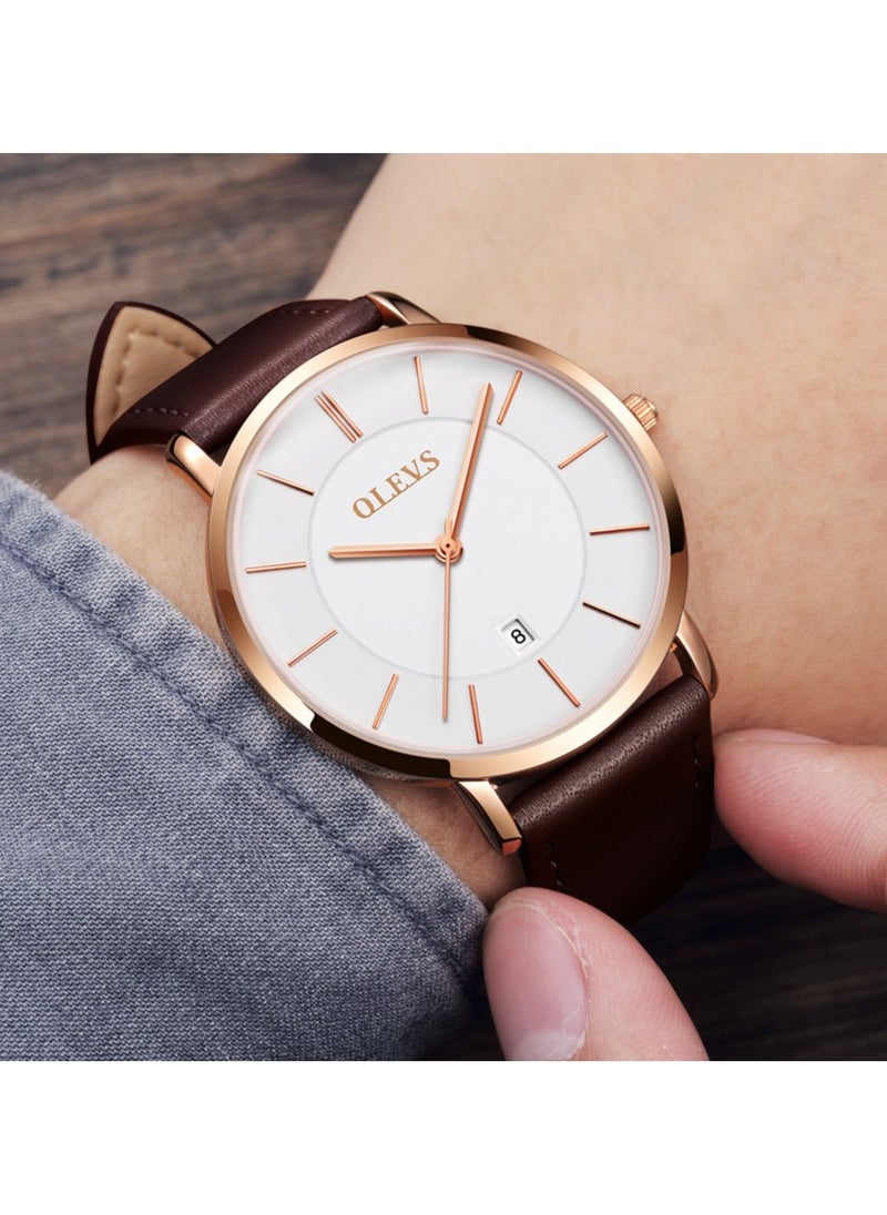 OLEVS - OLEVS Mens Watches Minimalist Ultra Thin Fashion Casual Analog Quartz Date Watch Waterproof Slim Simple Big Face Dress Wrist Watch with Retro Leather Band for Men - Image 1