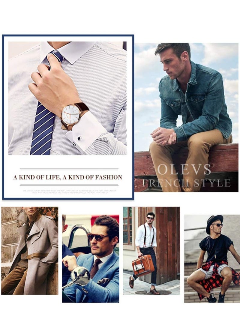 OLEVS - OLEVS Mens Watches Minimalist Ultra Thin Fashion Casual Analog Quartz Date Watch Waterproof Slim Simple Big Face Dress Wrist Watch with Retro Leather Band for Men - Image 1
