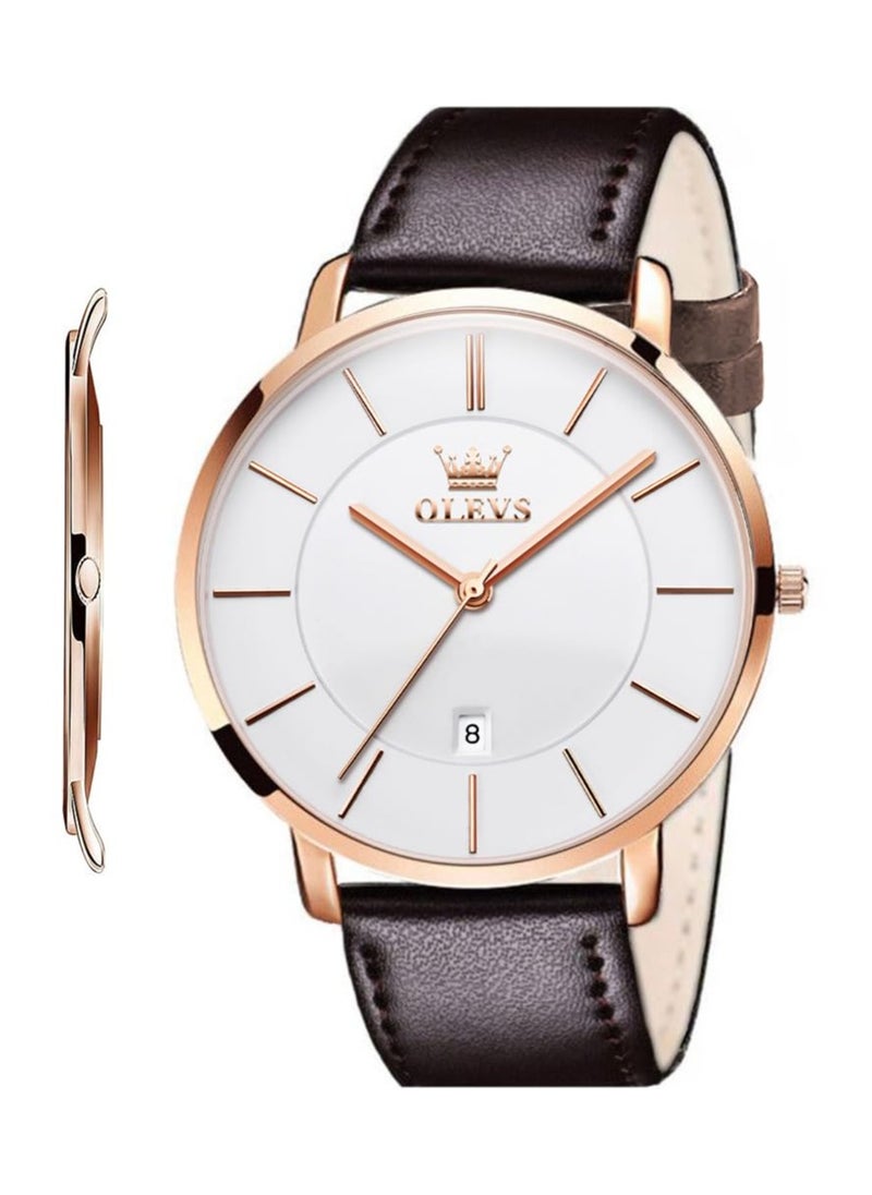 OLEVS - OLEVS Mens Watches Minimalist Ultra Thin Fashion Casual Analog Quartz Date Watch Waterproof Slim Simple Big Face Dress Wrist Watch with Retro Leather Band for Men - Image 1