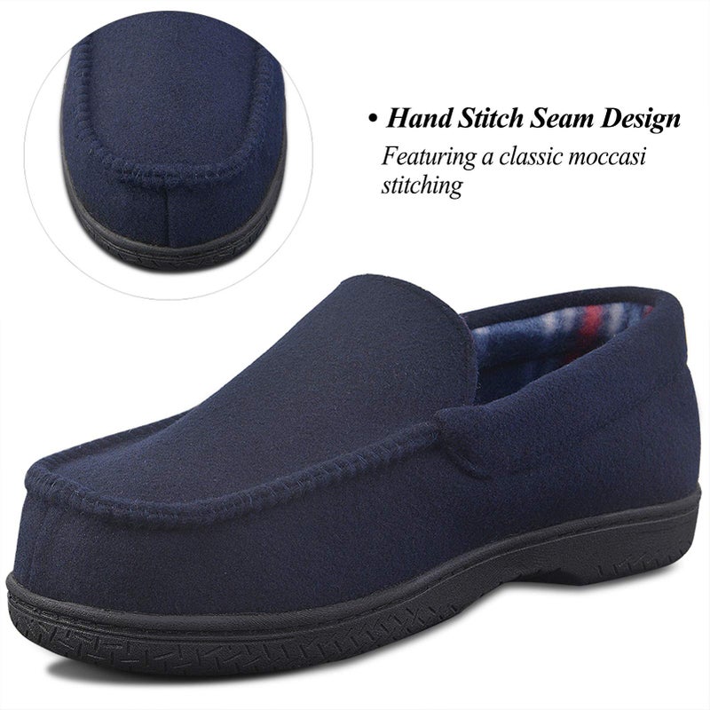 DL Men's Memory Foam Moccasin Slippers Breathable Moccasin Slippers Micro Wool House Shoes Anti-Slip Sole Indoor Outdoor, Navy, 9 - Image 5