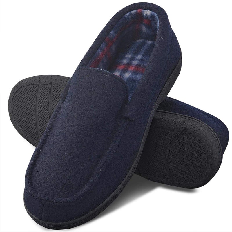 DL Men's Memory Foam Moccasin Slippers Breathable Moccasin Slippers Micro Wool House Shoes Anti-Slip Sole Indoor Outdoor, Navy, 9 - Image 1