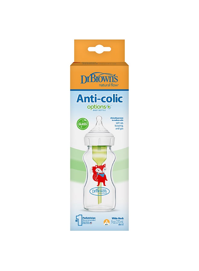 دكتور براونز 9 oz/270 mL Glass W-N Anti-Colic Options+ Baby Bottle w/ L3 Nipple, Fox, 1-Pack - Image 2