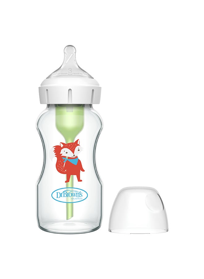 دكتور براونز 9 oz/270 mL Glass W-N Anti-Colic Options+ Baby Bottle w/ L3 Nipple, Fox, 1-Pack - Image 1