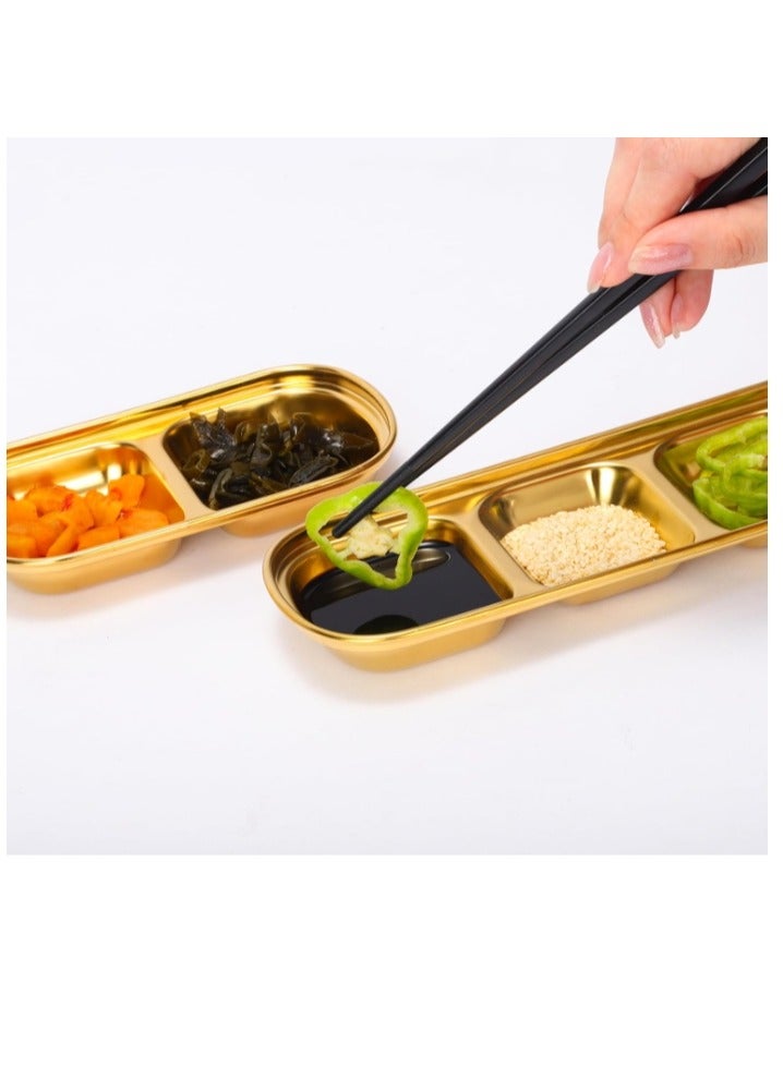 الواحة-TH 3 قطع من طبق صلصة من الفولاذ المقاوم للصدأ، أطباق غمس مقسمة، وعاء صلصة التوابل المقسم، 1 3 4 حجرات، أطباق توابل الخل، خل الصويا، التوابل، صينية توابل للمنزل والمطعم - Image 5