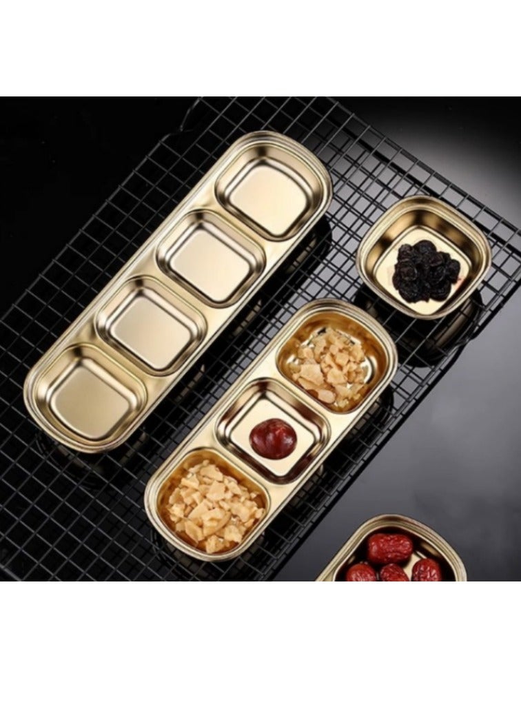 الواحة-TH 3 قطع من طبق صلصة من الفولاذ المقاوم للصدأ، أطباق غمس مقسمة، وعاء صلصة التوابل المقسم، 1 3 4 حجرات، أطباق توابل الخل، خل الصويا، التوابل، صينية توابل للمنزل والمطعم - Image 1