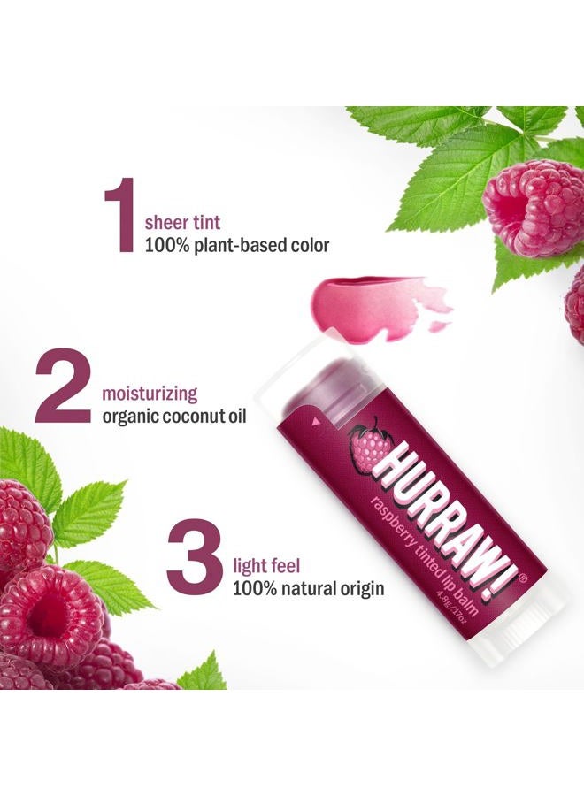 Hurraw! Raspberry Tinted Lip Balm: (Sheer Berry Tint) Organic, Certified Vegan, Cruelty and Gluten Free. Non-GMO, 100% Natural Ingredients. Bee, Shea, Soy and Palm Free. Made in USA - Image 1