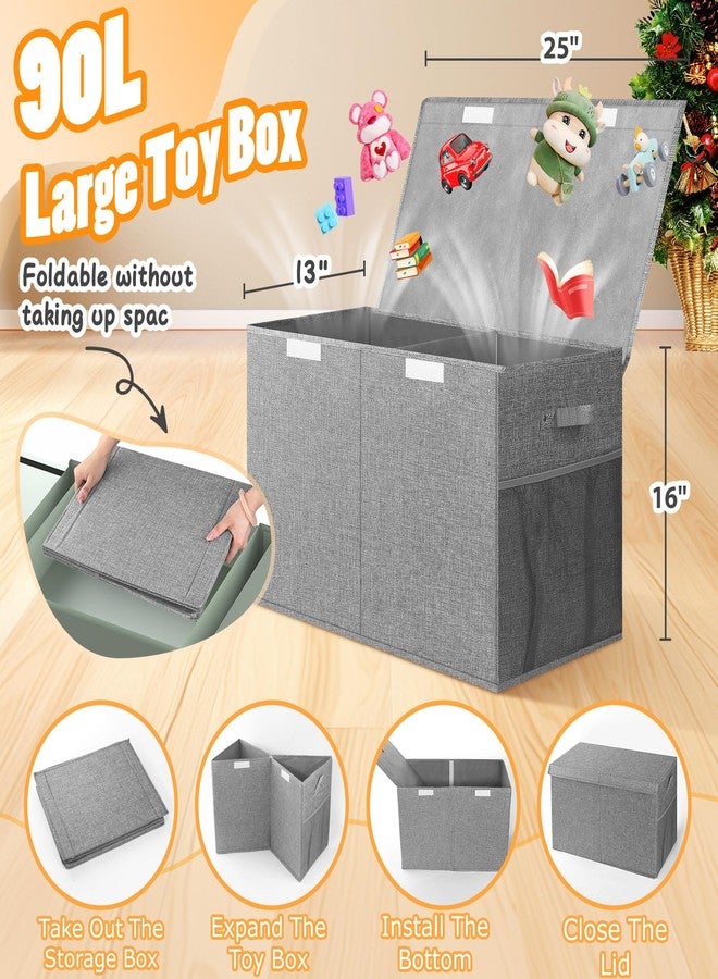 Rocamdo Large Toy Storage Box with Lid Divider, Sturdy Collapsible Toys Organizer Chest Kids Storage Bins Boxes Baskets for Boys, Girls, Nursery, Bedroom, Living Room, Playroom, 25"x13"x16", Gray - Image 2