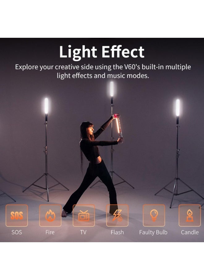 Zhiyun-Tech Zhiyun FIVERAY V60 Combo 60W LED Light Wand – Bi-Color 2700K-6500K Stick for Photography, Video, Streaming, Vlogging – Black  - Image 3