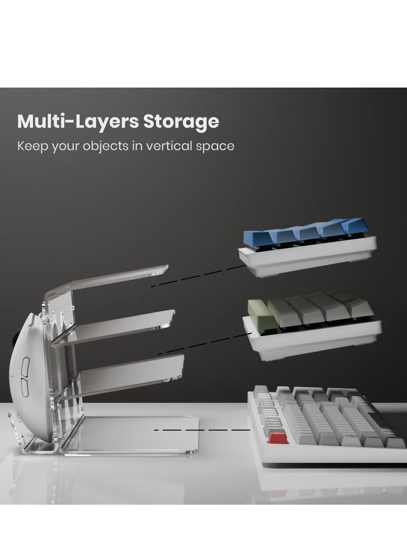 Excefore Acrylic Keyboard Mouse Storage Rack,3-Tier Keyboard Display Stand,Gaming Keyboard Plate Holder Keyboard Mouse Desktop Organizer-Clear, Elegant, and Functional  - Image 3