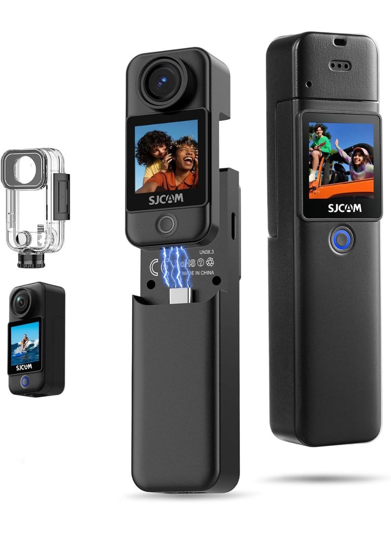 أس جي كام كاميرا SJCAM C300 المحمولة للسفر والتصوير الرياضي بدقة 4K، بطارية تدوم 7 ساعات، تسجيل فيديو بزاوية واسعة 154°، تثبيت 6 محاور، كاميرا بجسم بشاشة تعمل باللمس المزدوج، مقاومة للماء حتى 30 متر، للتدوين المرئي والبث المباشر على يوتيوب - Image 1