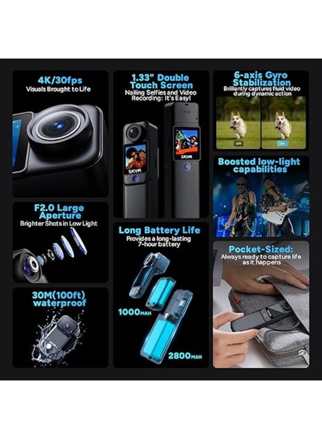 أس جي كام كاميرا SJCAM C300 المحمولة للسفر والتصوير الرياضي بدقة 4K، بطارية تدوم 7 ساعات، تسجيل فيديو بزاوية واسعة 154°، تثبيت 6 محاور، كاميرا بجسم بشاشة تعمل باللمس المزدوج، مقاومة للماء حتى 30 متر، للتدوين المرئي والبث المباشر على يوتيوب - Image 5