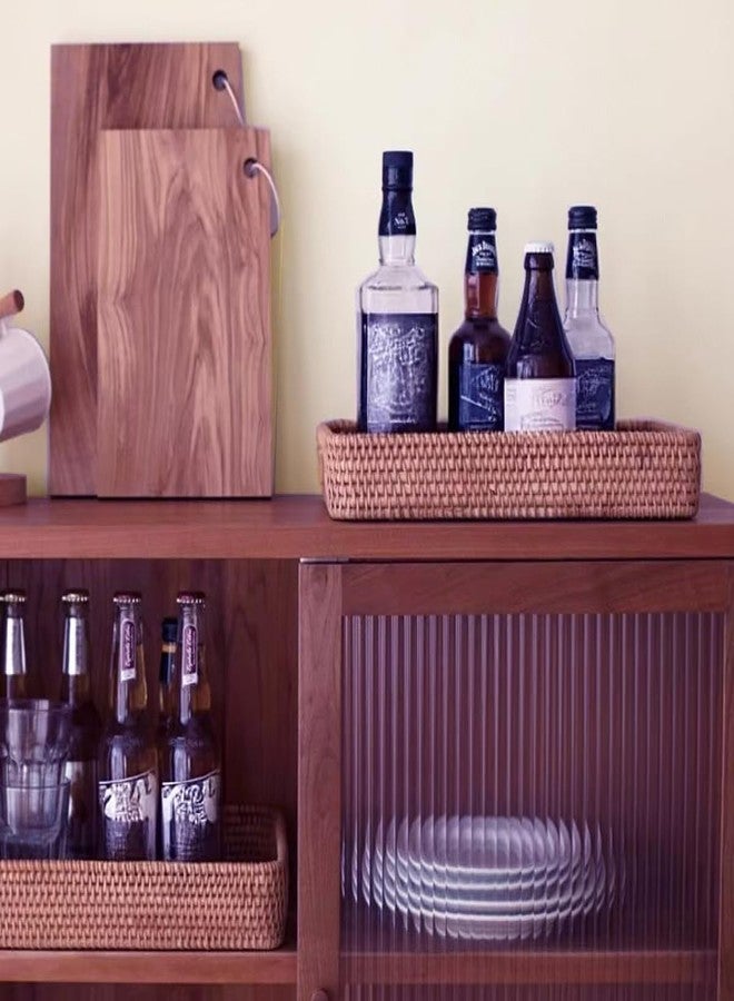 i-lan 17 Inch Oversize Handwoven Dark Brown Rattan Rectangular Serving Tray with Cutout Handles, 2.3” High Wall Decorative Woven Rattan Storage Baskets Organizer Platter for Bread, Fruits - Image 5