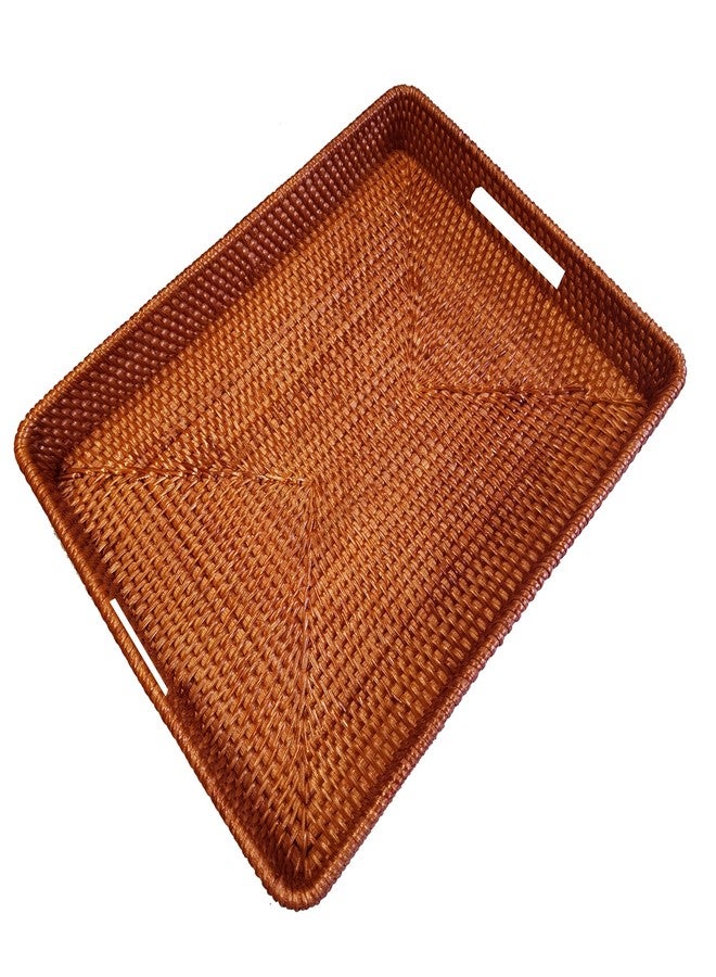 i-lan 17 Inch Oversize Handwoven Dark Brown Rattan Rectangular Serving Tray with Cutout Handles, 2.3” High Wall Decorative Woven Rattan Storage Baskets Organizer Platter for Bread, Fruits - Image 1