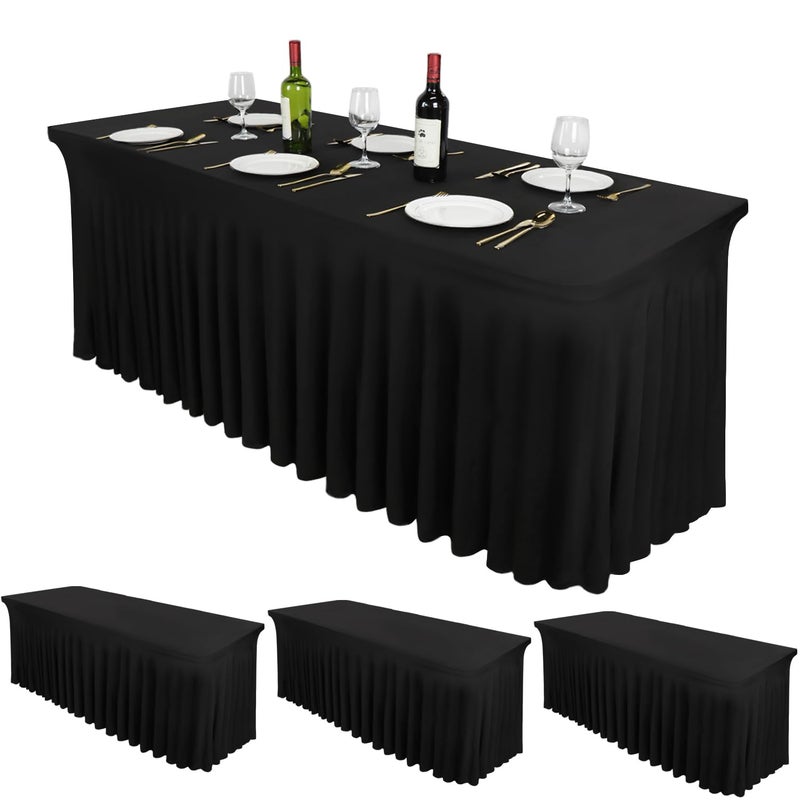 COFASHION Spandex Table Skirts for 6 Foot Rectangle Tables 3 Packs Spandex Table Cover Black Stretch Tablecloth Washable Wrinkle Resistant Table Covers Fitted Tablecloth for Banquet Restaurants Tradeshows