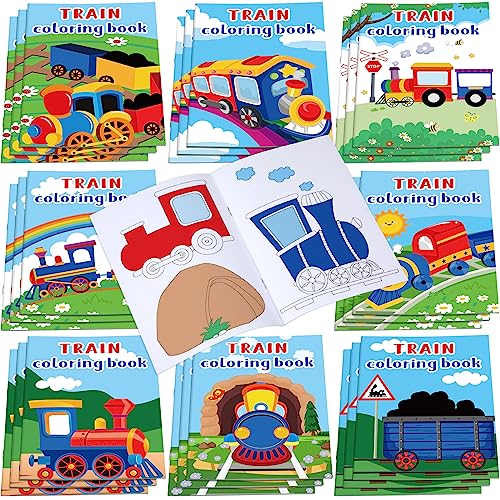 Faccito 24 Pcs Train Coloring Books Bulk Party Favors Trains Mini DIY Art Drawing Book Drawing DIY Art Painting Color Booklet Goody Bags Fillers Games Party Favors - Image 1