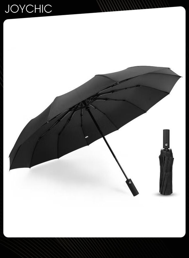 Joychic 12 Ribs Strong Large Auto Open-Close Sun Rain Wind-proof Travel Umbrella For Men Women Adults Black - Image 1