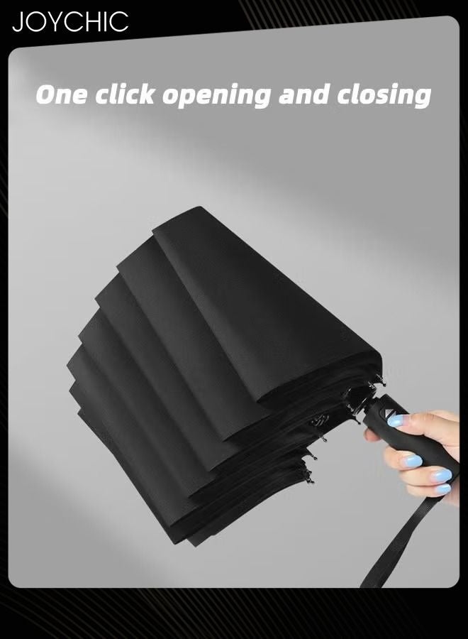 Joychic 12 Ribs Strong Large Auto Open-Close Sun Rain Wind-proof Travel Umbrella For Men Women Adults Black - Image 2