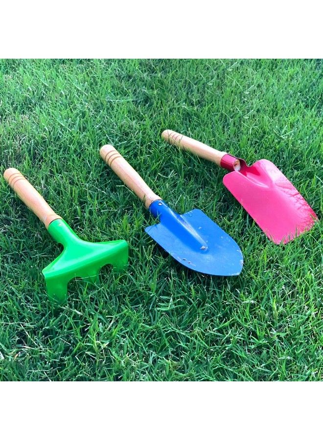 Delphinus Kids Gardening Tools Set 6Pcs Gardening Tools For Kids Metal With Sturdy Wooden Handle Safe Gardening Tools 8" Children Beach Sandbox Toy - Image 3