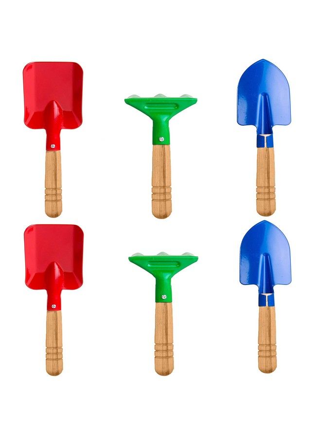 Delphinus Kids Gardening Tools Set 6Pcs Gardening Tools For Kids Metal With Sturdy Wooden Handle Safe Gardening Tools 8" Children Beach Sandbox Toy - Image 1