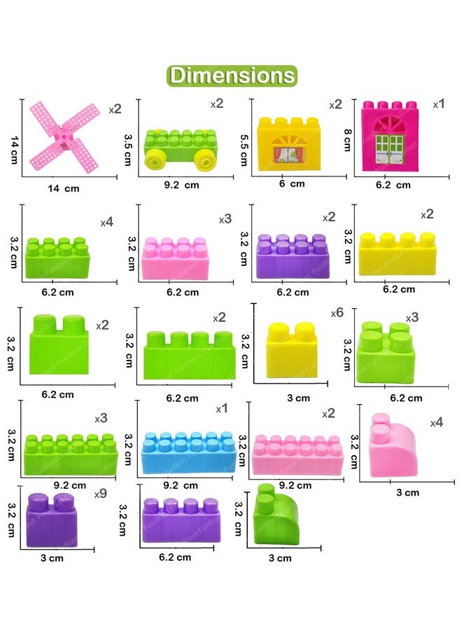 FunBlast FunBlast Building Blocks for Kids with Wheel, 55 Pcs with 8 Movable Wheels Big Mega Sized Blocks, Block Game for Kids/Boys/Children - Multicolor (63 Pcs)  - Image 2