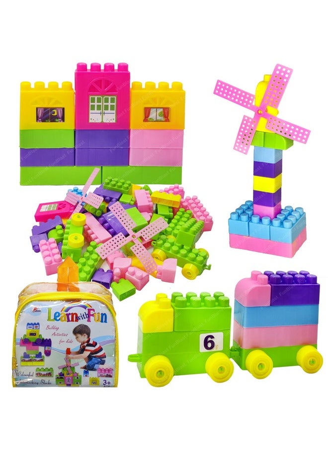 FunBlast FunBlast Building Blocks for Kids with Wheel, 55 Pcs with 8 Movable Wheels Big Mega Sized Blocks, Block Game for Kids/Boys/Children - Multicolor (63 Pcs)  - Image 1