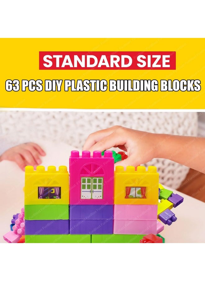 FunBlast FunBlast Building Blocks for Kids with Wheel, 55 Pcs with 8 Movable Wheels Big Mega Sized Blocks, Block Game for Kids/Boys/Children - Multicolor (63 Pcs)  - Image 5