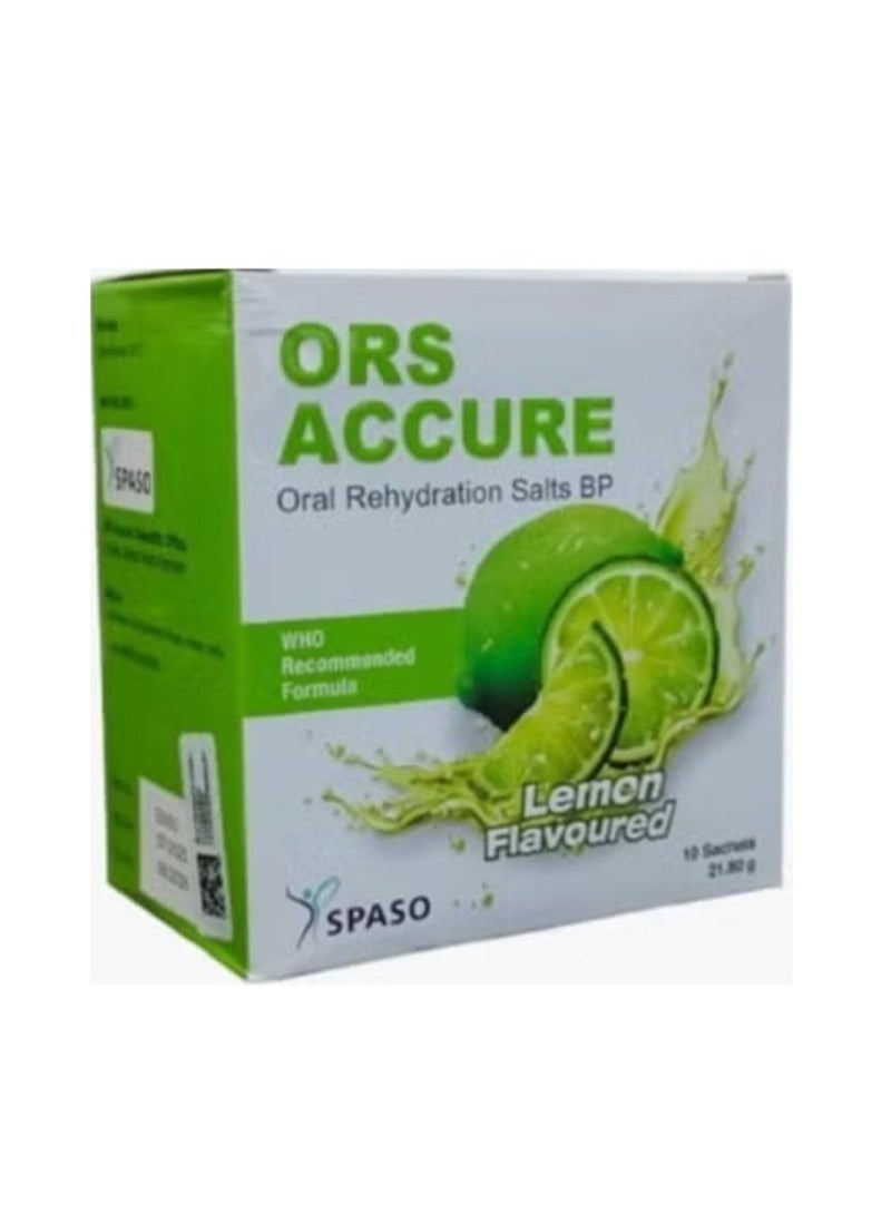SPASO ORS Accure Oral Rehydration Salts Lemon Flavoured 10 Sachets (21.8g Each) – Hydration & Electrolyte Support - Image 1