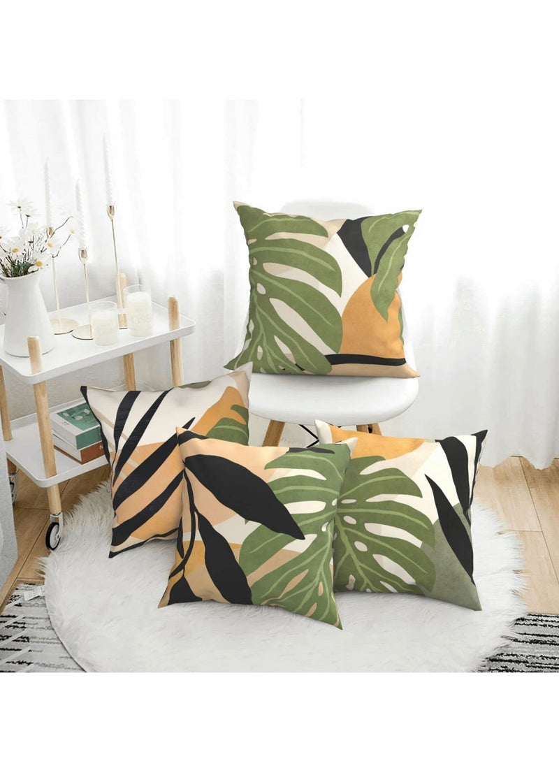SYOSI Throw Pillow Case, Boho Throw Pillow Covers Set of 4, 18x18 Inch Double Sided Print Abstract Geometric Leaves Pillow Cover, Square Cushion Case for Sofa Couch Chair Farmhouse Home Decor  - Image 1