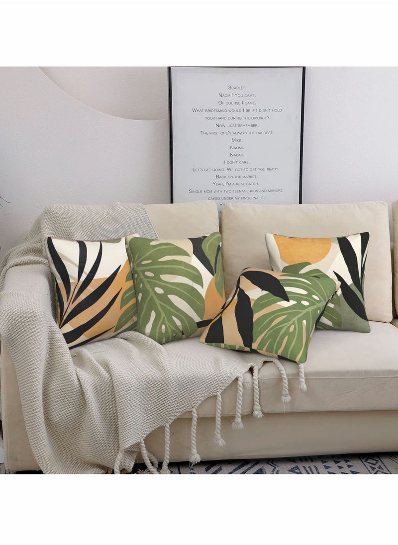 SYOSI Throw Pillow Case, Boho Throw Pillow Covers Set of 4, 18x18 Inch Double Sided Print Abstract Geometric Leaves Pillow Cover, Square Cushion Case for Sofa Couch Chair Farmhouse Home Decor  - Image 2