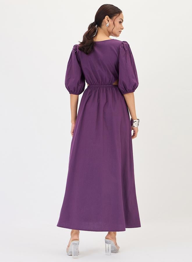Femmella Deep Purple Poplin Cut Out Maxi Dress - Image 3