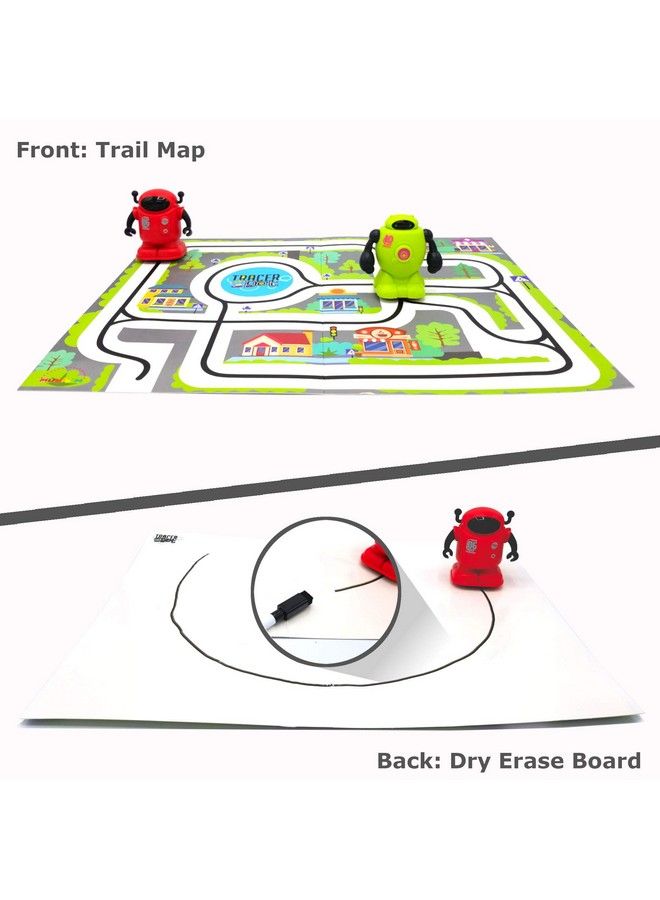 MukikiM Tracerbot Set (2 Robot Set) Mini Inductive Robot That Follows The Black Line You Draw. Fun Educational And Interactive Stem Toy! Includes Trail Map Dry Erase Board And Playbook - Image 3