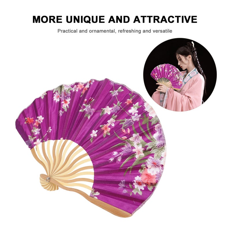 Japanese Style Folding Fan Satin Face Handheld Fan Art Craft - Image 5