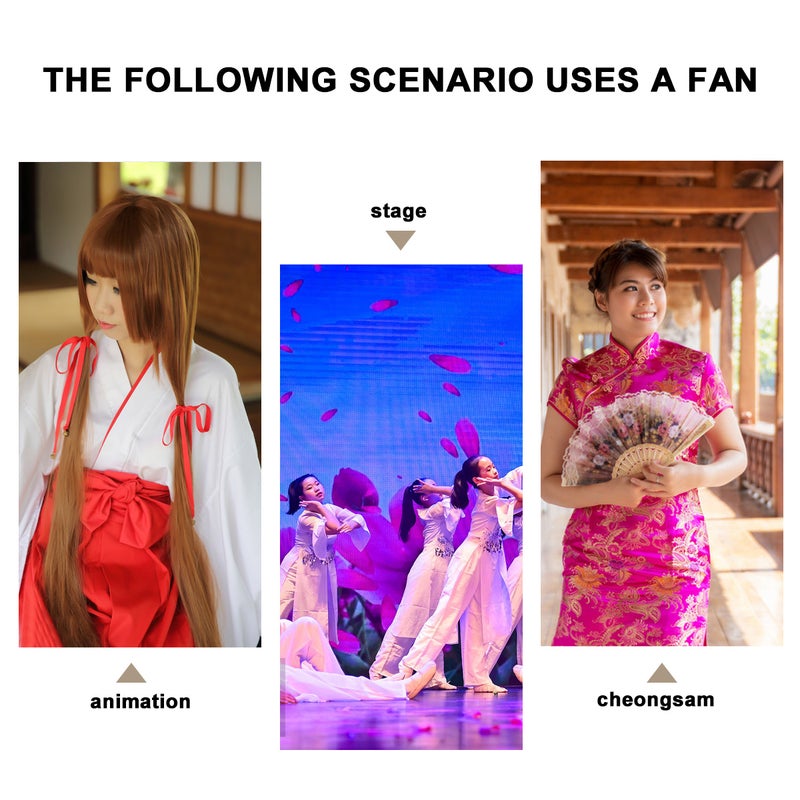 Japanese Style Folding Fan Satin Face Handheld Fan Art Craft - Image 3