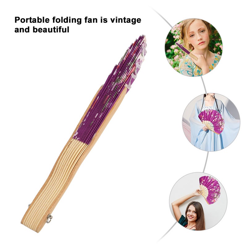 Japanese Style Folding Fan Satin Face Handheld Fan Art Craft - Image 2