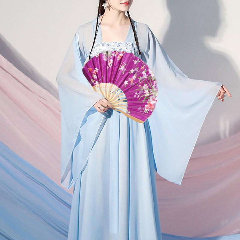Japanese Style Folding Fan Satin Face Handheld Fan Art Craft - Image 1