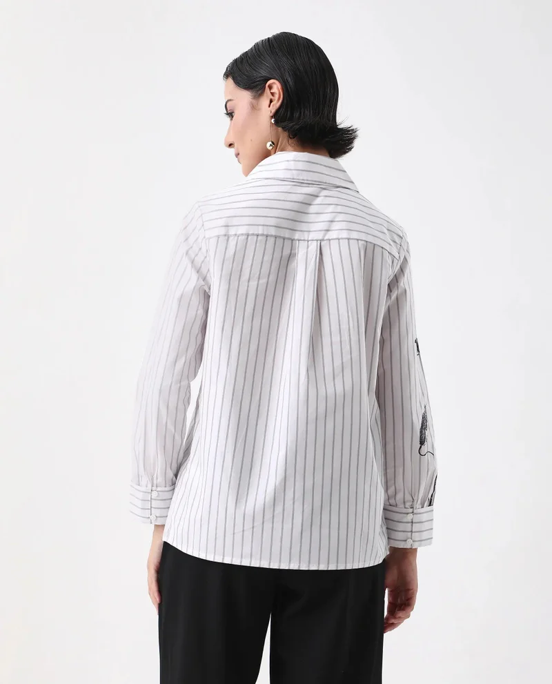 Rareism Women's Floral Placement Print Shirt With Stripes